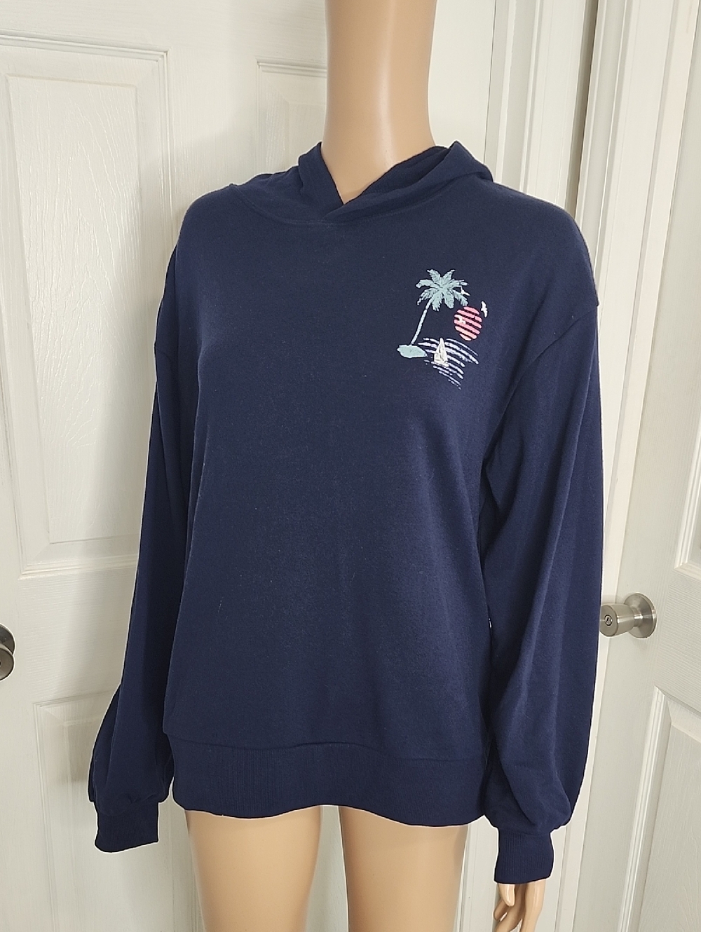 C&C California Navy Hoodie Sweater with Palm and Sunset Graphic